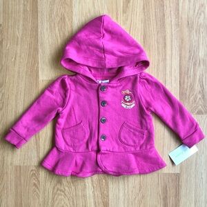 NWT Ralph Lauren Baby Girl Hooded Sweatshirt-Pink with Buttons and Peplum Bottom